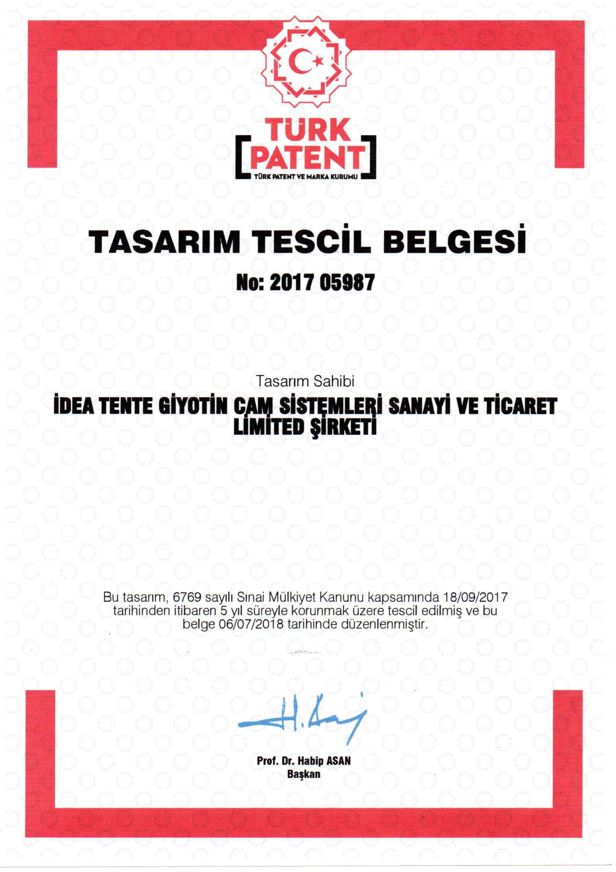 Tasarım Tescil Belgesi - Giyotin